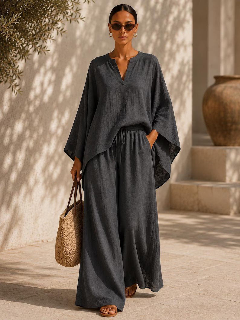 Women Wide Linen Look Set Mune Fashion