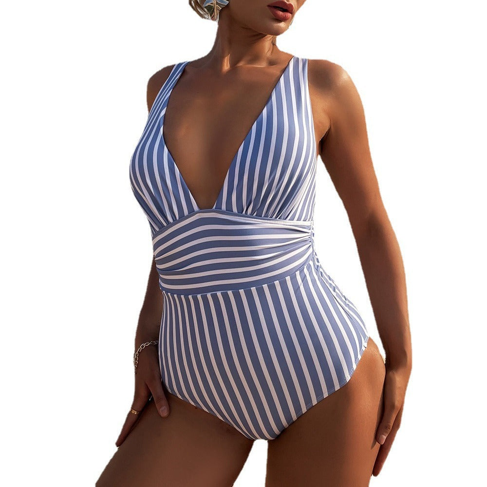 Women's One-Piece Swimsuit with Deep V-Neck and High-Cut Design Mune Fashion