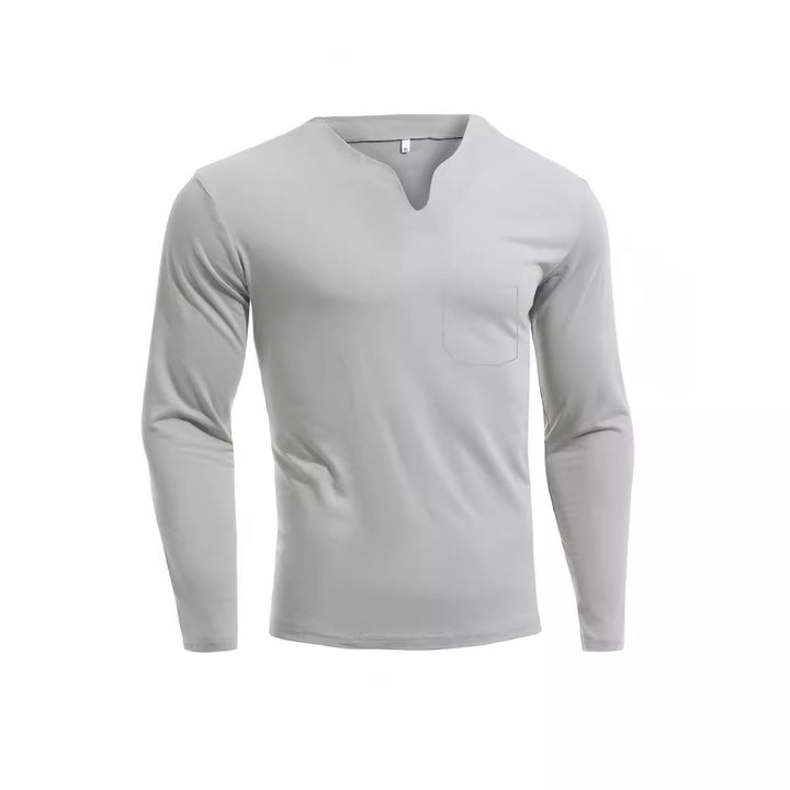 Men's long sleeve shirt with V-neck Slim Fit cotton blend and elastic comfort waistband Mune Fashion
