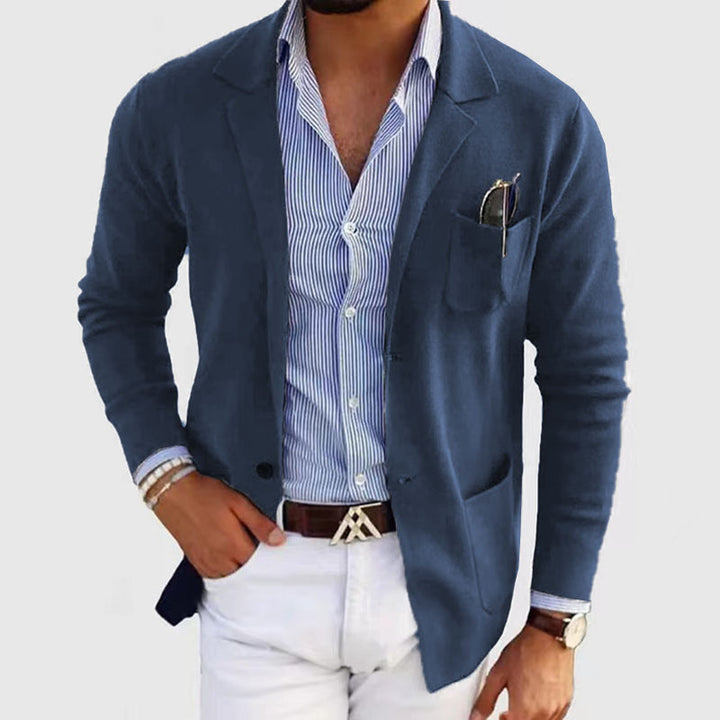 Men's casual knit blazer in jacket style with breast pocket and patch pockets Mune Fashion