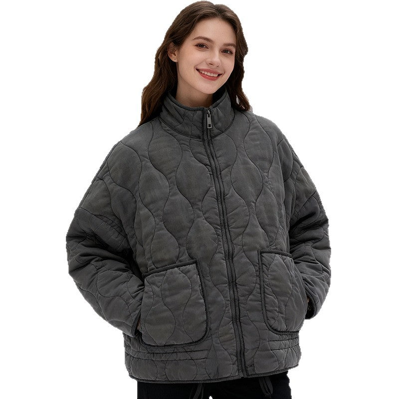 Women quilted jacket with stand-up collar and patch pockets Mune Fashion