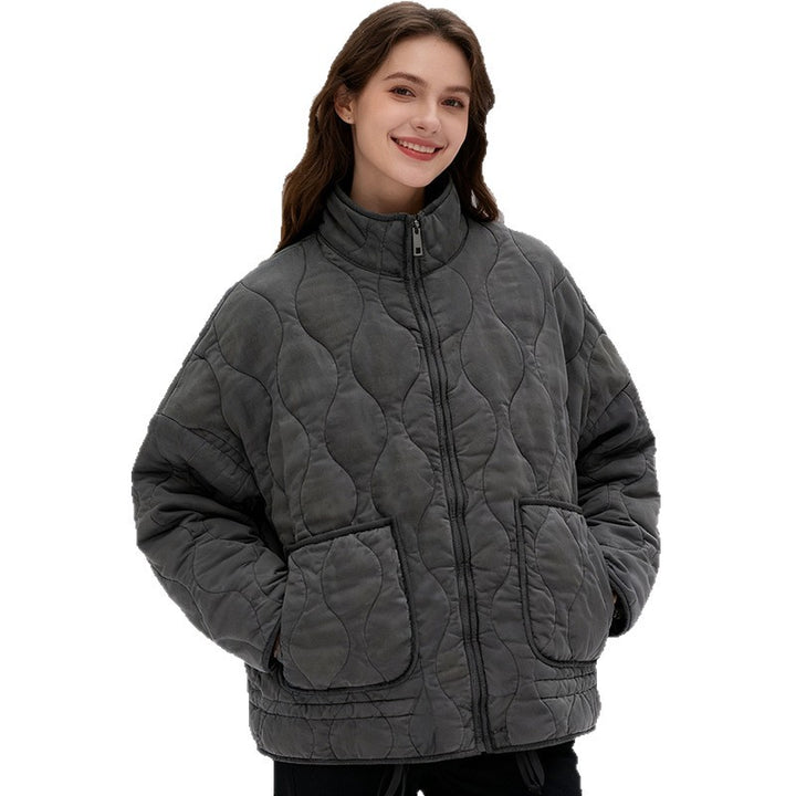Women quilted jacket with stand-up collar and patch pockets Mune Fashion