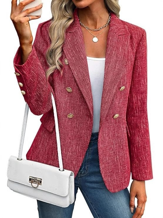 Women's Fashionable Double-Breasted Blazer Jacket