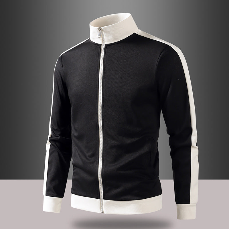 Men's retro track jacket with stand-up collar, contrast stripes, and visible zipper Mune Fashion