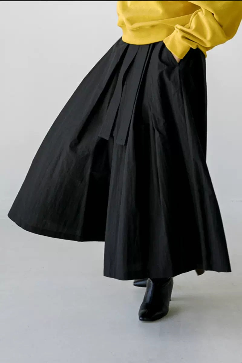 Women's Wide Culotte Skirt with Pleats and Tie Belt Mune Fashion