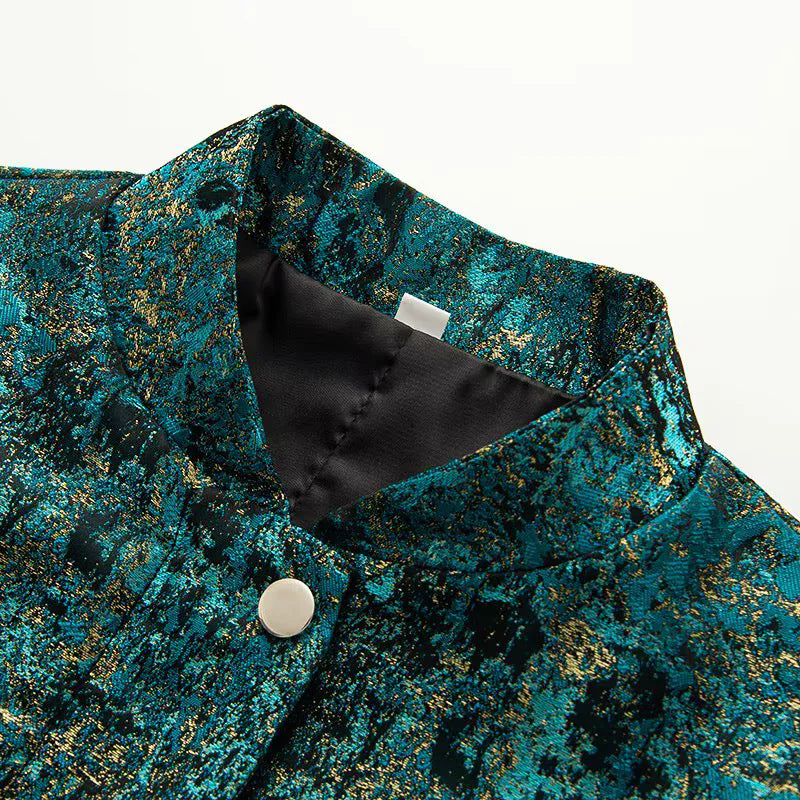 Women nan cropped boxy jacket with stand-up collar, snap button placket and patched breast flaps Mune Fashion