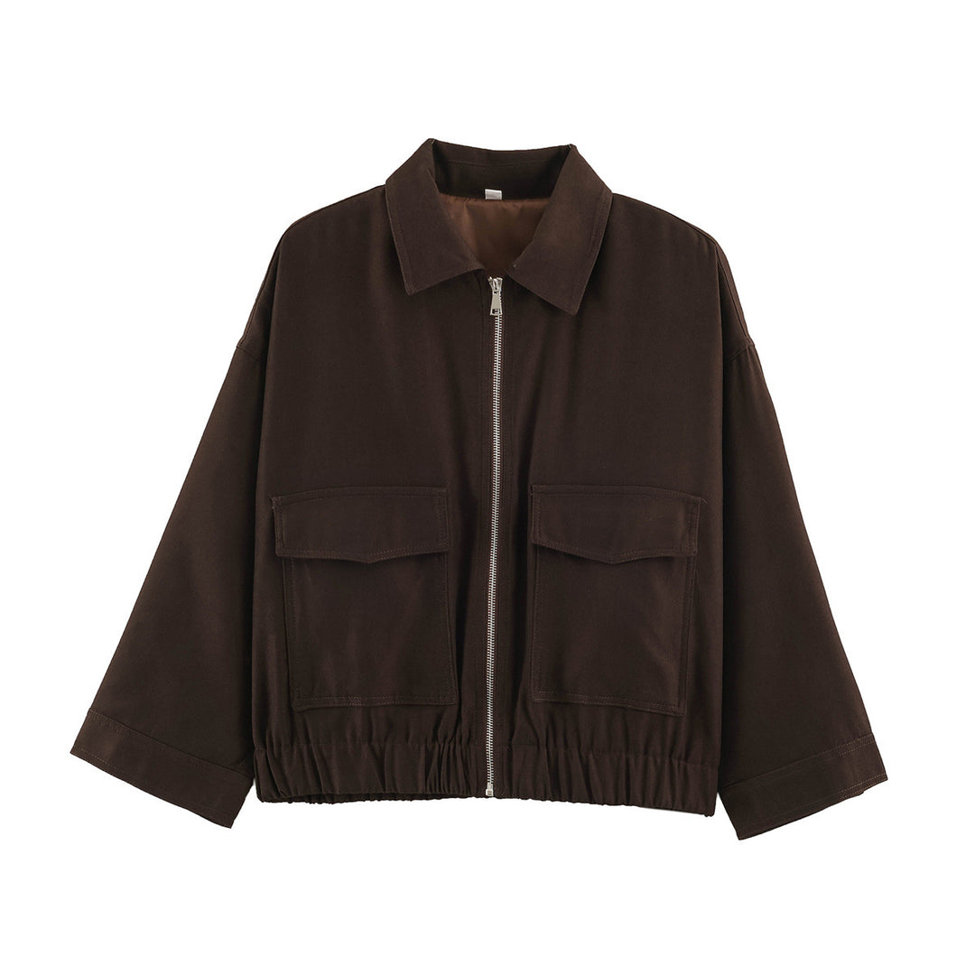 Women's Boxy Short Blouson with Patch Pockets and Elastic Hem Drune
