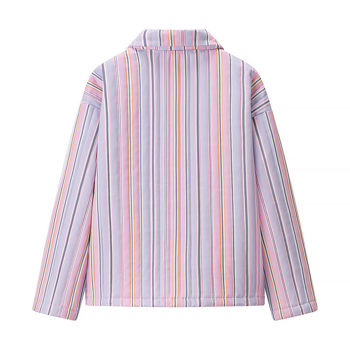 Women's Striped lightly padded Short Jacket with zipper and applied pockets Mune Fashion