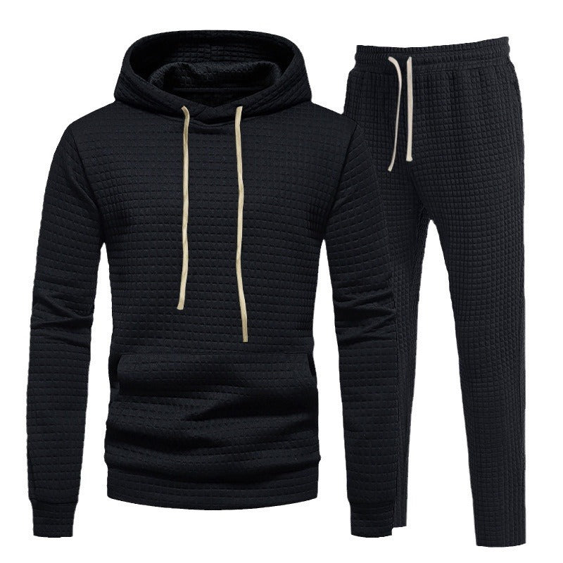 Men's Waffle Texture Leisure Set with Hoodie and Drawstring Joggers Mune Fashion
