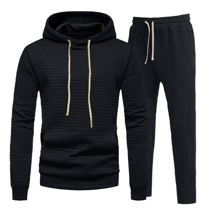 Men's Waffle Texture Leisure Set with Hoodie and Drawstring Joggers Mune Fashion