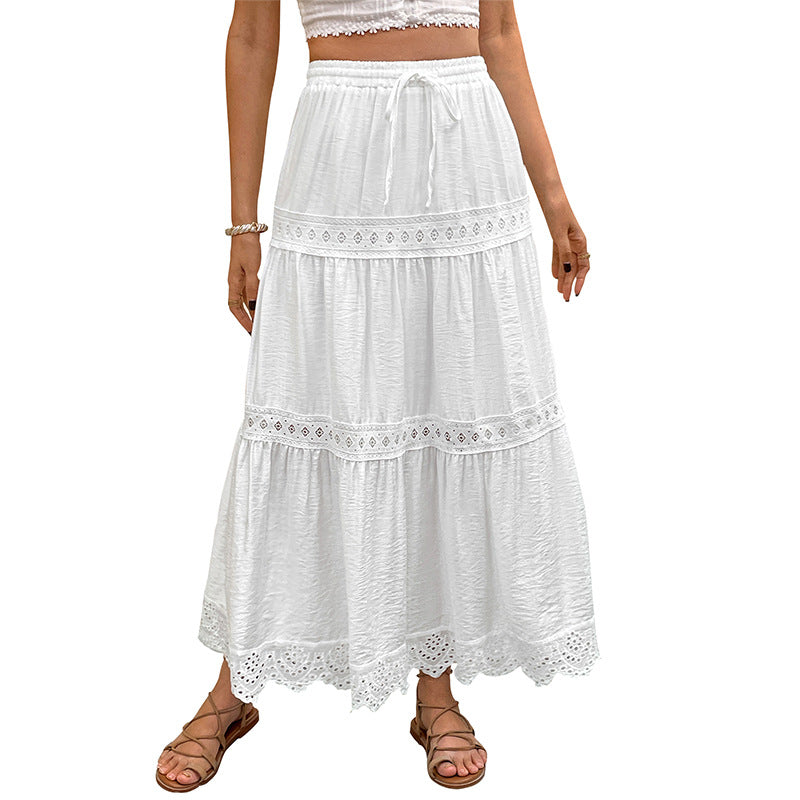 Women's Long Ruffled Skirt with Floor Lace Mune Fashion
