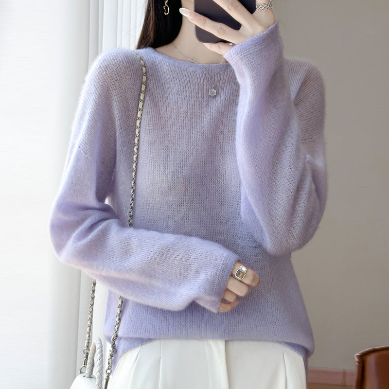 Women's Ultralight Mohair-Look Oversized Sweater with Boat Neck and Drop Shoulder Mune Fashion