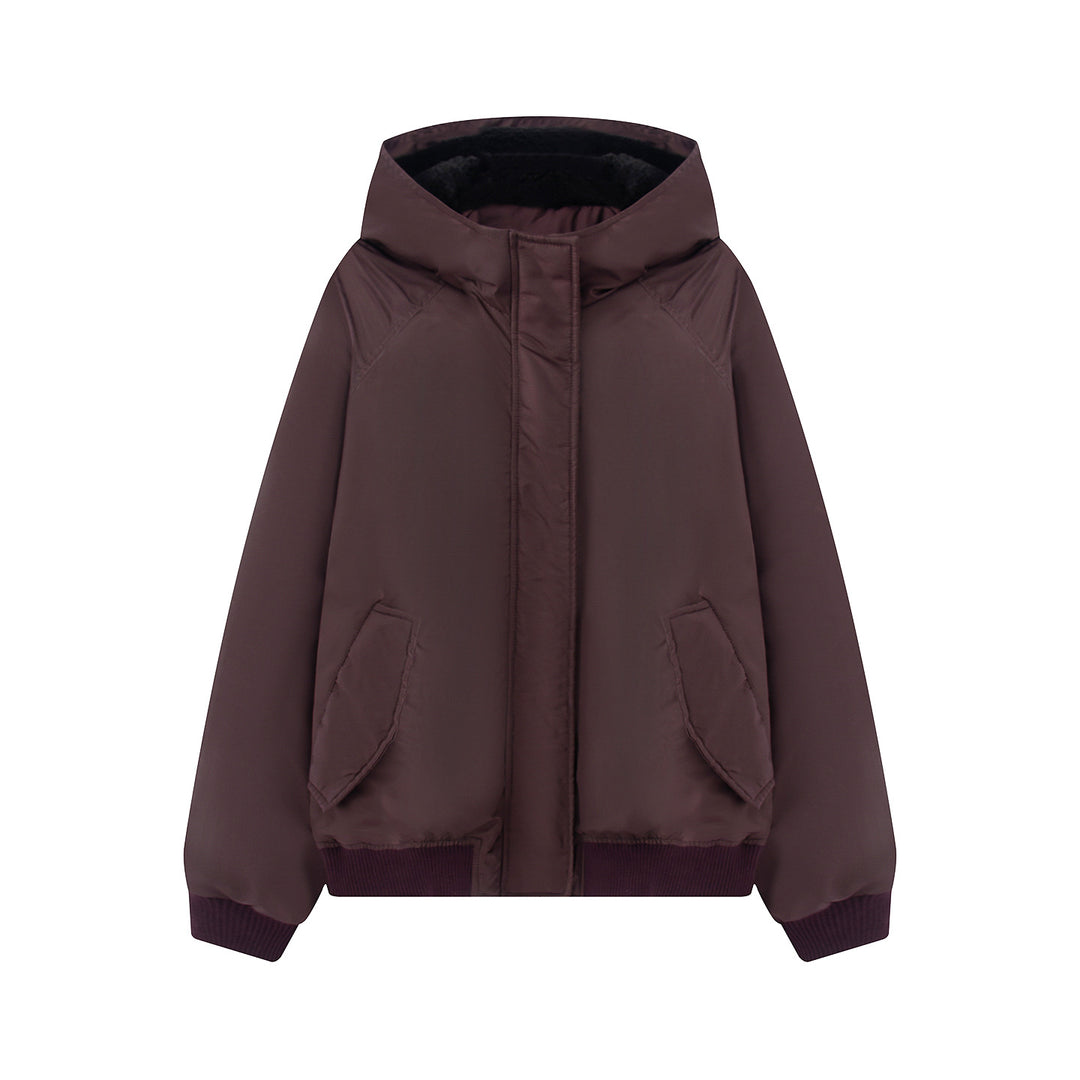 Women's non-padded hooded jacket with teddy lining, concealed zipper and ribbed cuffs Mune Fashion