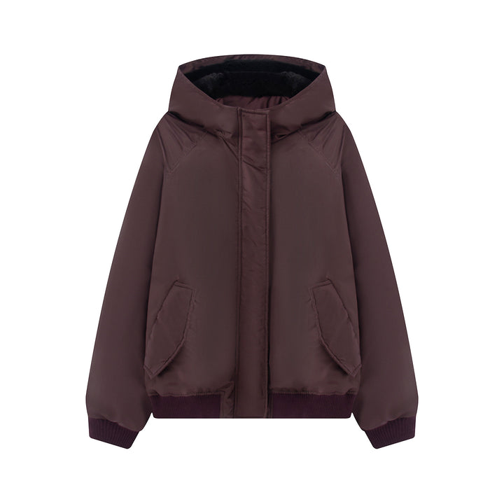 Women's non-padded hooded jacket with teddy lining, concealed zipper and ribbed cuffs Mune Fashion