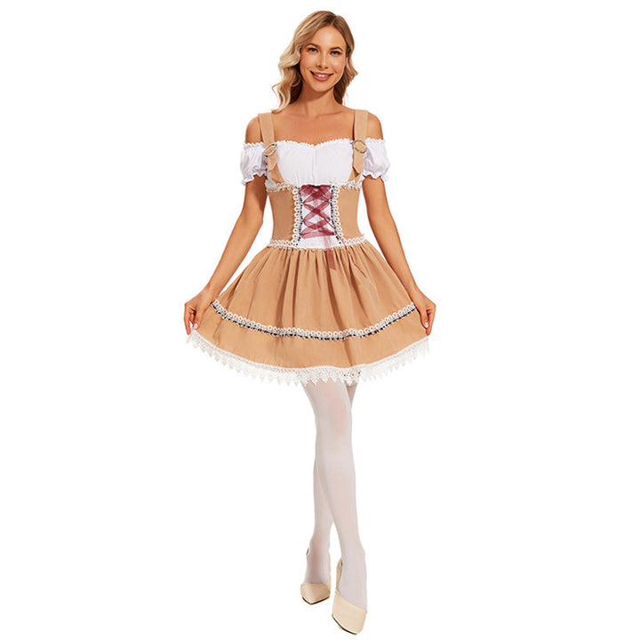 Women’s Bavarian-inspired mini dress with laced corset, Carmen blouse, and felt hat Mune Fashion