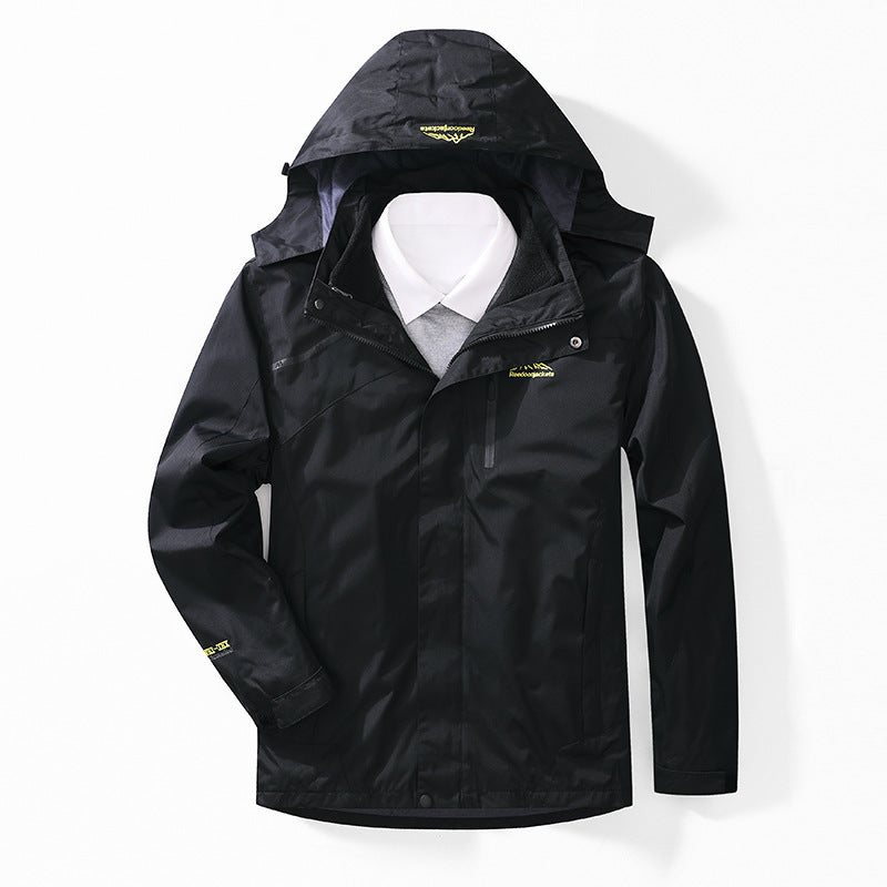 Men's two-layer waterproof outdoor jacket with fleece collar and hood Mune Fashion