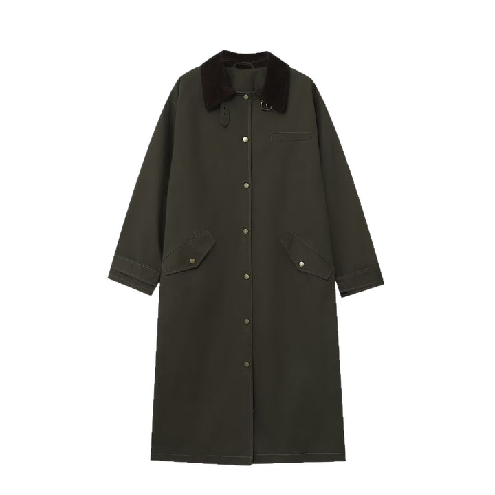 Women's long waterproof parka coat with cord collar and snap button placket Mune Fashion