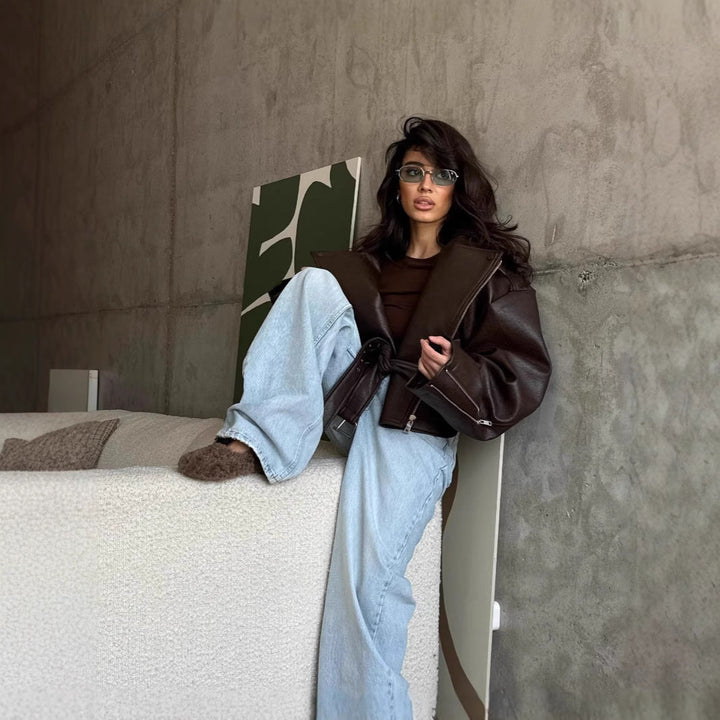 Women's Oversized Jacket with Waist Belt Mune