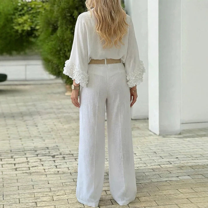 Women's High-Waisted Palazzo Pants with Button Placket and Side Pockets Drune