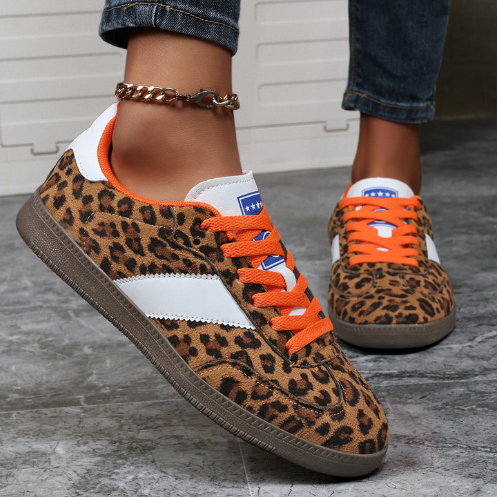 Ladies Leopard Print Suede Look Sneakers with Ergonomic Padded Sole and Non-Slip Rubber Sole Mune Fashion