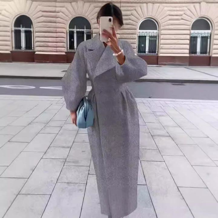 Women's tailored double-breasted trench coat with wide sleeve and high leg slit Mune Fashion