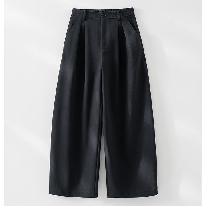 Women's Wide High-Waist Pants with Pleats and Elastic Back Mune Fashion