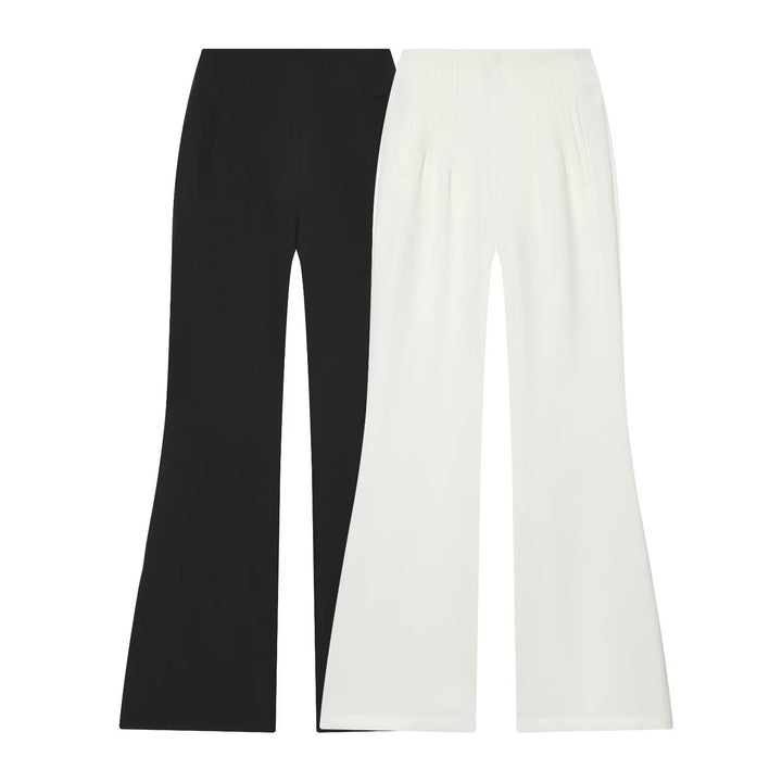 Women's High-Waisted Flare Pants with Wide Leg and Concealed Zipper Pockets Mune Fashion