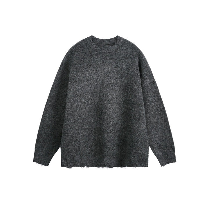 Unisex Oversized Chunky Knit Sweater with Round Neckline and Frayed Hem Mune Fashion