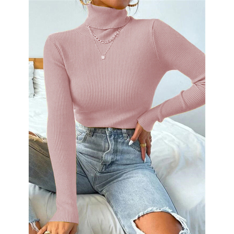 Women's Elegant Turtleneck Sweater with Fine Ribbed Texture Mune