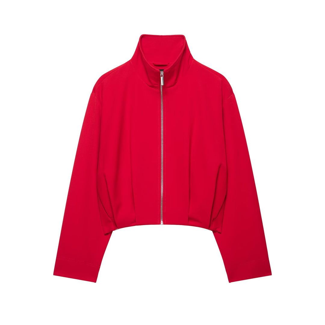 Women's short-cut bomber jacket with high stand-up collar and tailored hem Drune