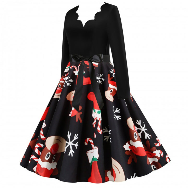 Women's vintage party dress in 50s style with wavy neckline, figure-hugging bodice, and voluminous circle skirt Mune Fashion