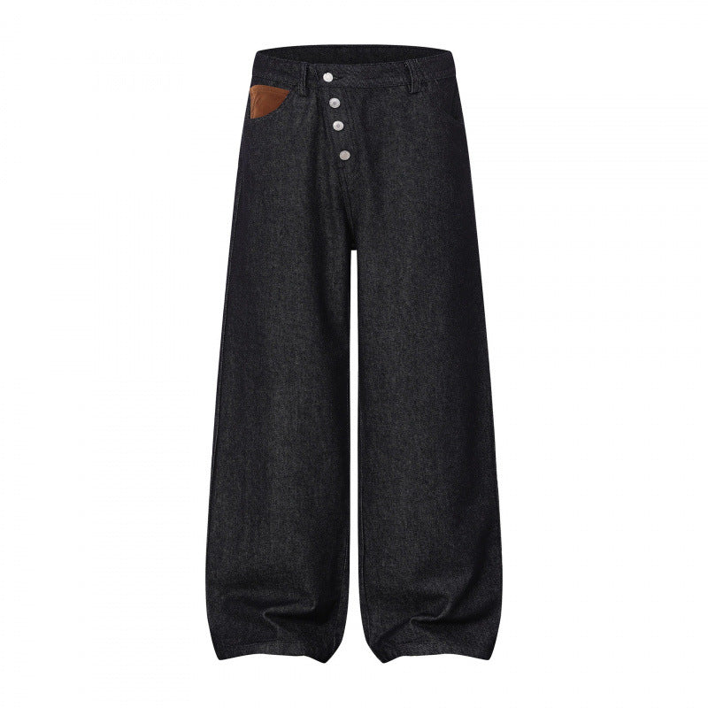 Women's Wide Balloon Jeans with High Waist, Button Closure and Gathered Hem Mune Fashion