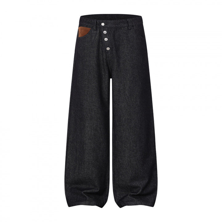Women's Wide Balloon Jeans with High Waist, Button Closure and Gathered Hem Mune Fashion