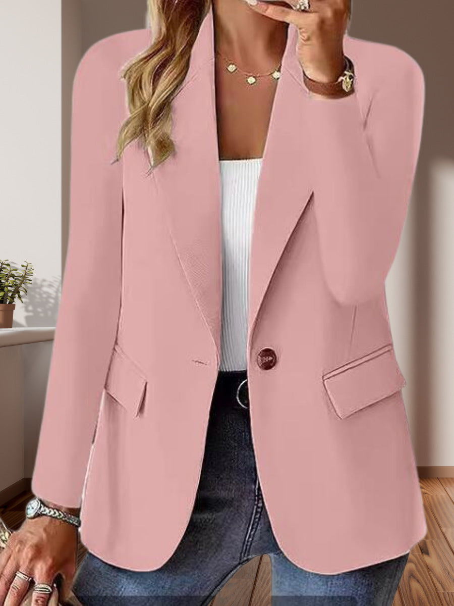 Women's Tailored Single-Button Blazer with Notched Lapel and Flap Pockets Drune
