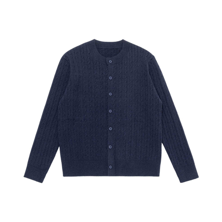 Unisex Fine Cable Knit Cardigan with Round Neck and Button Placket Mune Fashion