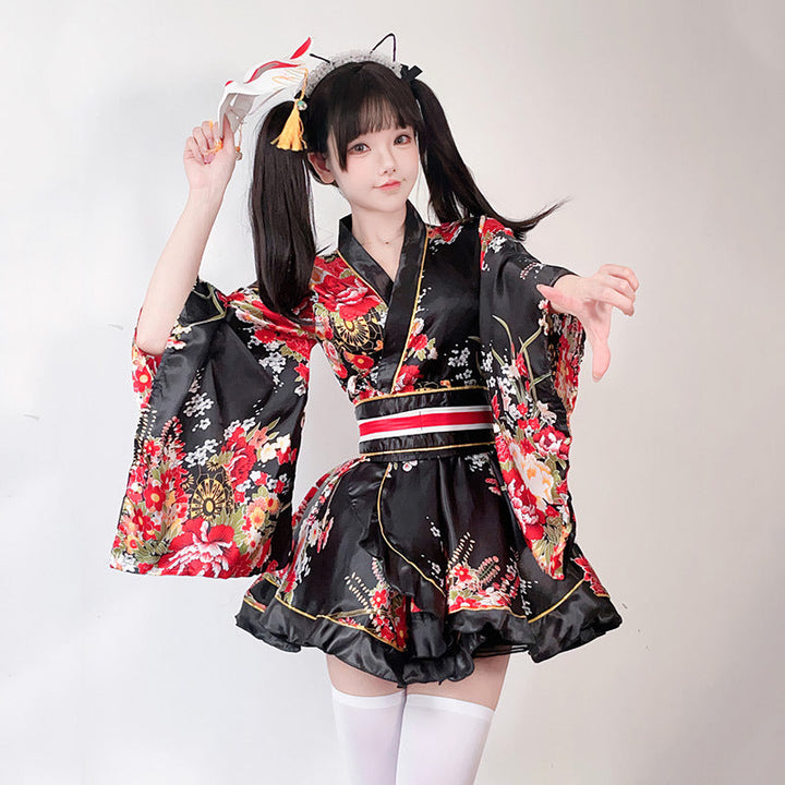 Ladies Kimono Dress with a playful cut and floral accents Mune Fashion
