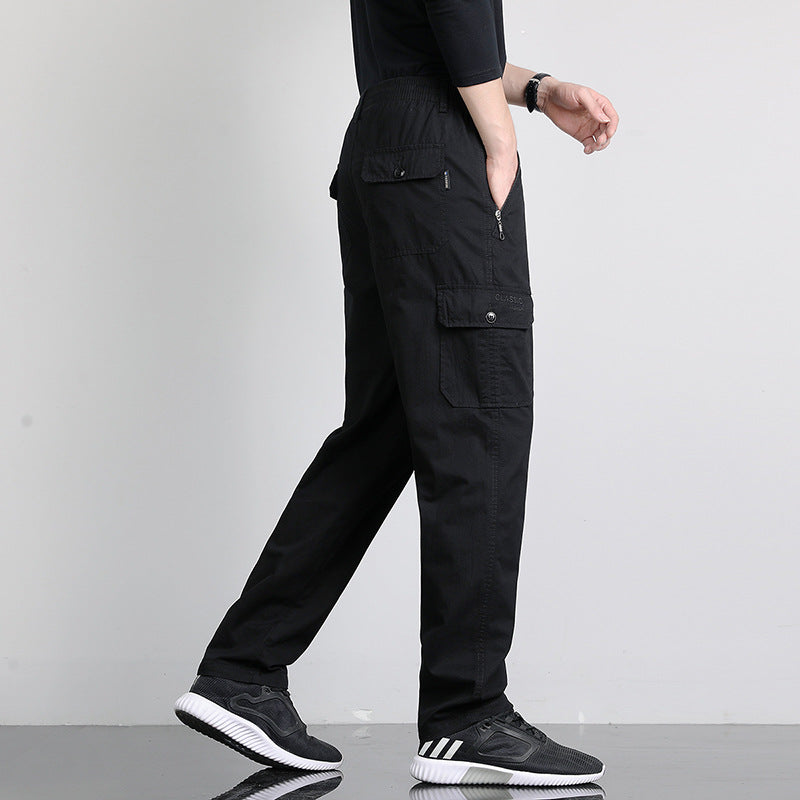 Men's Loose Cargo Pants with Elastic Waistband, Multi-Pockets & Straight Leg Mune Fashion