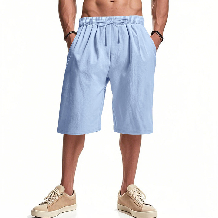 Men's casual bermuda shorts made of cotton blend with elastic waistband, drawstring, and side pockets Mune Fashion