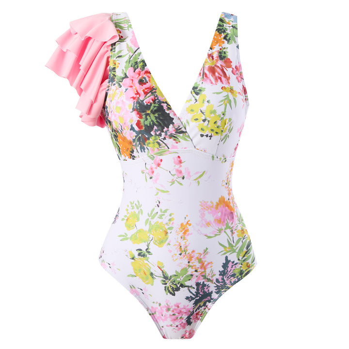 Women's Elegant One-Piece Swimsuit with Floral Ruffle Details Mune Fashion