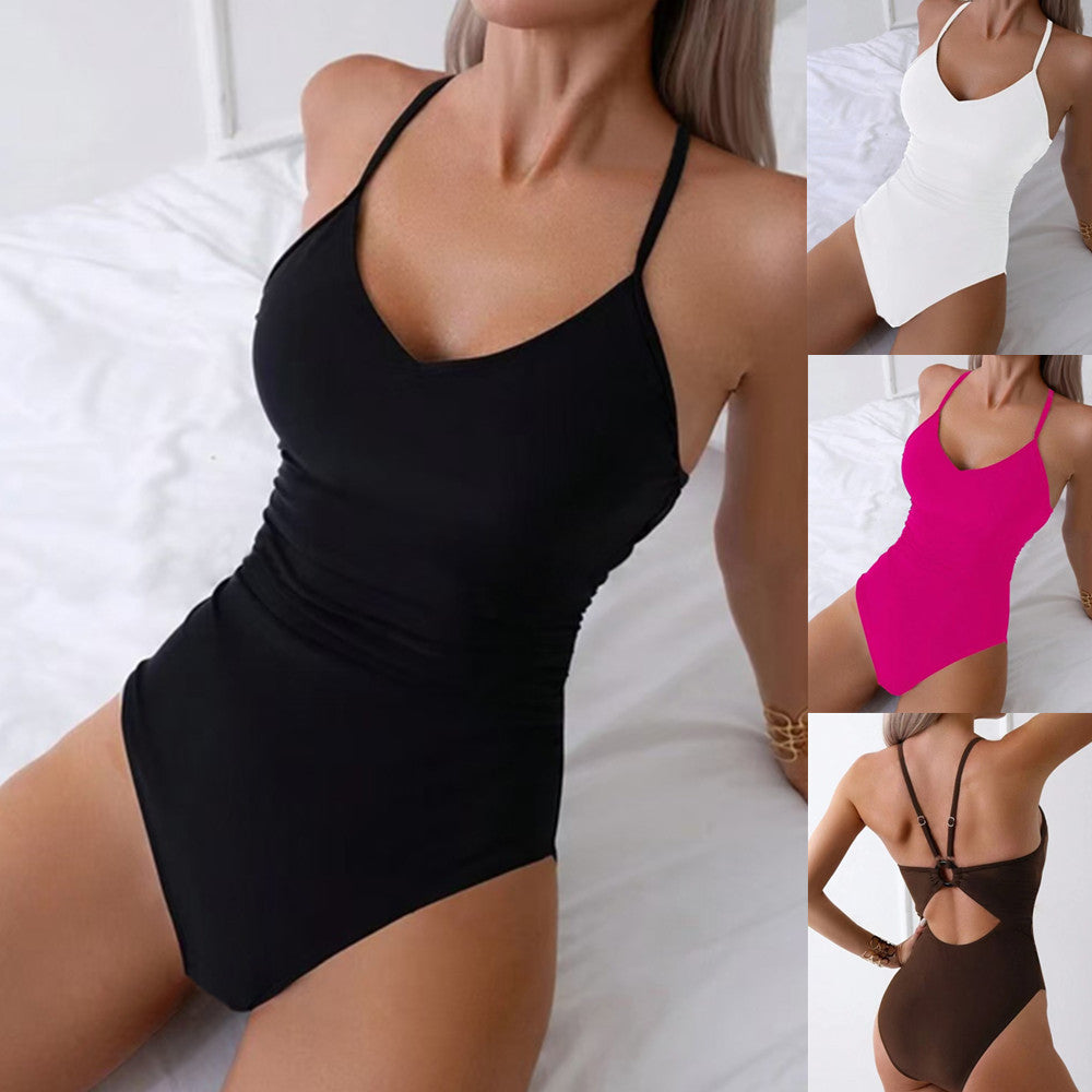 Women’s one-piece swimsuit with stylish ruched top and adjustable spaghetti straps Mune Fashion