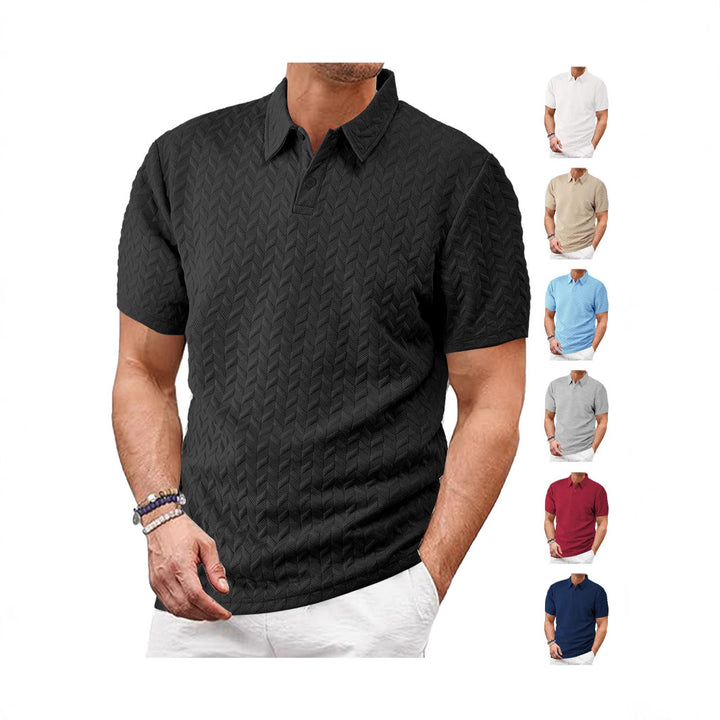 Men's short-sleeved polo shirt with embossed zigzag texture and classic shirt collar Mune Fashion