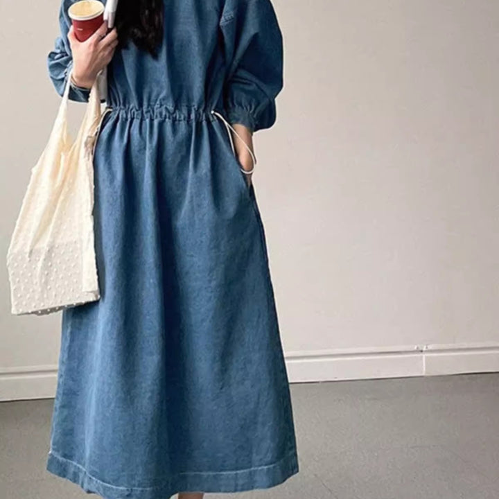 Women's denim midi dress with drawstring waist Mune Fashion