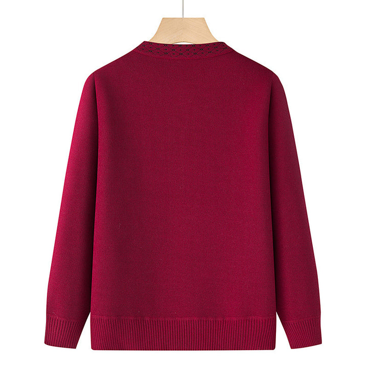 Women's embroidered cardigan with round neck, patch pockets, and decorative button placket Mune Fashion