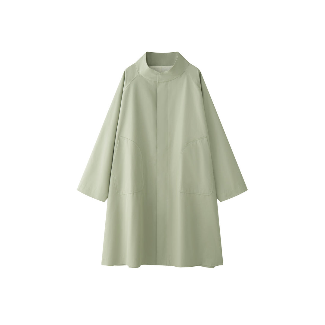 Women Oversized Trench Coat with Stand Collar and Extended Cut Mune Fashion