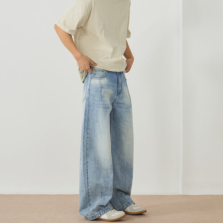 Men's Extreme Baggy Denim Pants in Floor-Length Palazzo Cut with Deep Crotch Mune Fashion