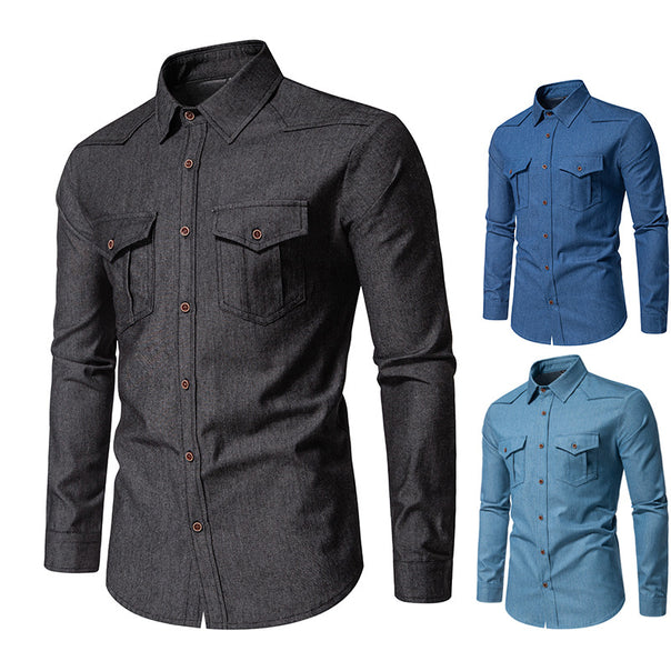 Men's denim shirt with western yoke, patch breast pockets, and narrow casual fit Mune Fashion