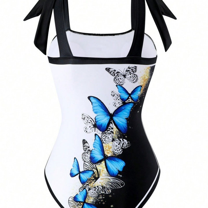 Women's One-Piece Swimsuit with Stylish Wrap Skirt and Butterfly Design Mune Fashion