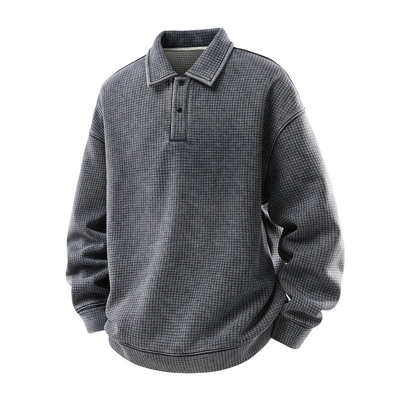 Men's waffle texture polo shirt sweater with collar and concealed button placket Drune