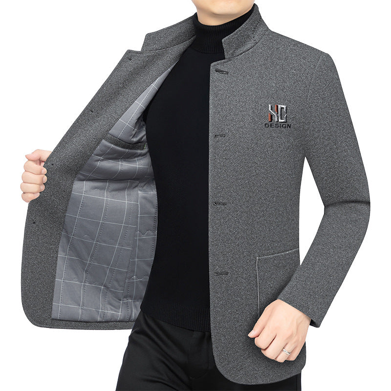 Men's Semi-Lined Blazer with Mandarin Collar made of Structured Wool Blend Mune Fashion