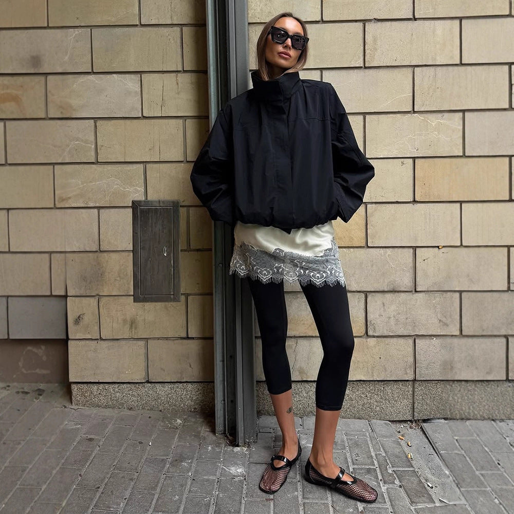 Women's Cropped Wind Jacket with high-closing stand-up collar and boxy silhouette Mune Fashion